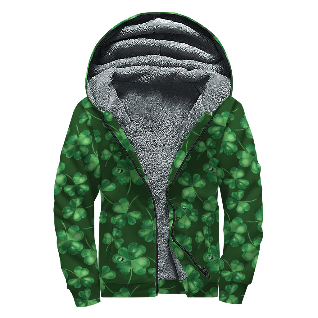 Watercolor Saint Patrick's Day Print Sherpa Lined Zip Up Hoodie for Groovy Hippies - 1