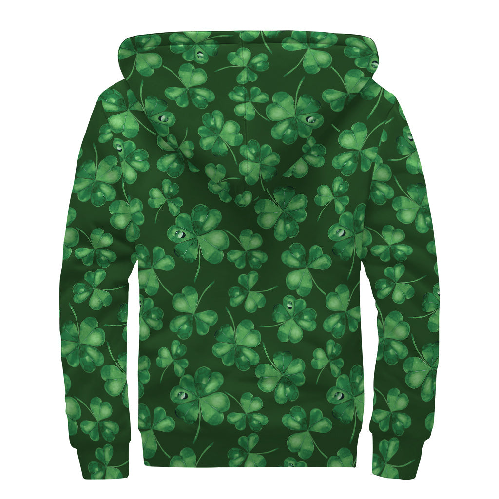 Watercolor Saint Patrick's Day Print Sherpa Lined Zip Up Hoodie for Groovy Hippies - 2