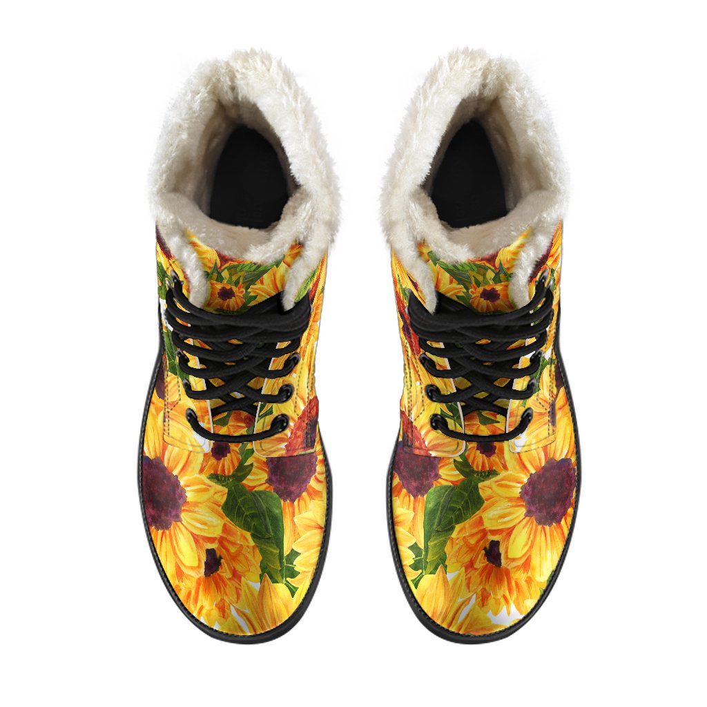 Watercolor Sunflower Faux Fur Leather Boots: Embrace Your Inner Hippie Style - 4