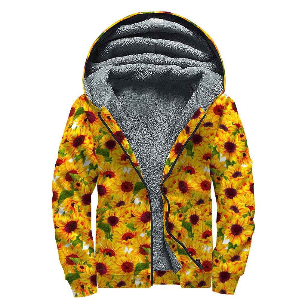 Watercolor Sunflower Pattern Print Sherpa Lined Zip Up Hoodie for Stylish Hippies - 1