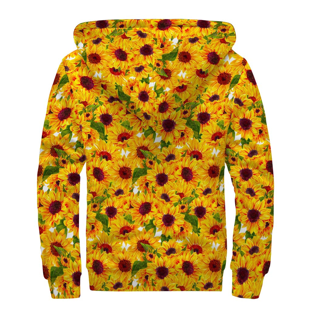 Watercolor Sunflower Pattern Print Sherpa Lined Zip Up Hoodie for Stylish Hippies - 2