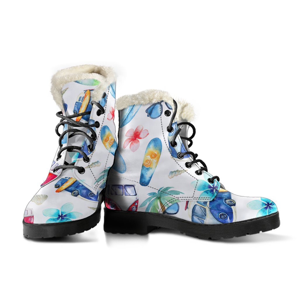 Watercolor Surfing Pattern Faux Fur Leather Boots: A Hippie's Dream - 3