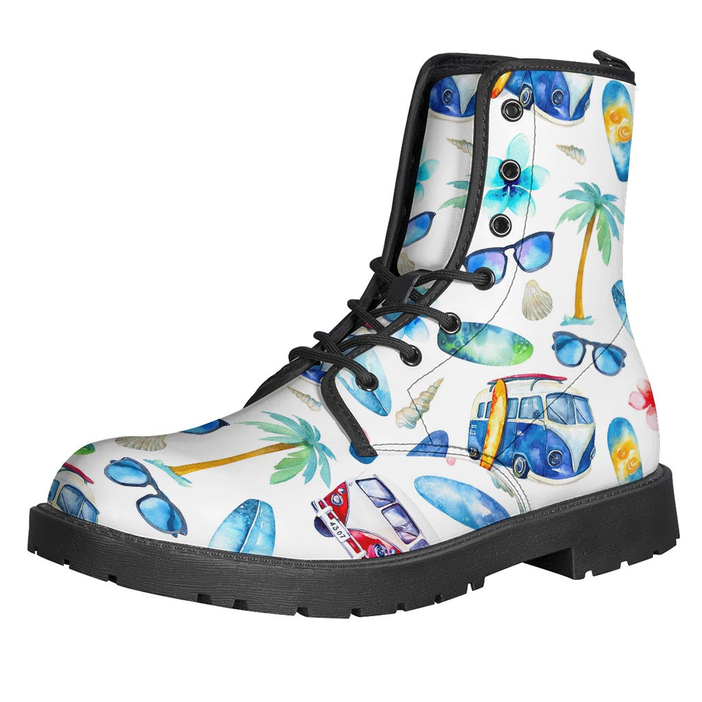 Watercolor Surfing Pattern Leather Boots: The Ultimate Hippie Style Shoe - 1