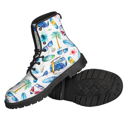 Watercolor Surfing Pattern Leather Boots: The Ultimate Hippie Style Shoe - 2