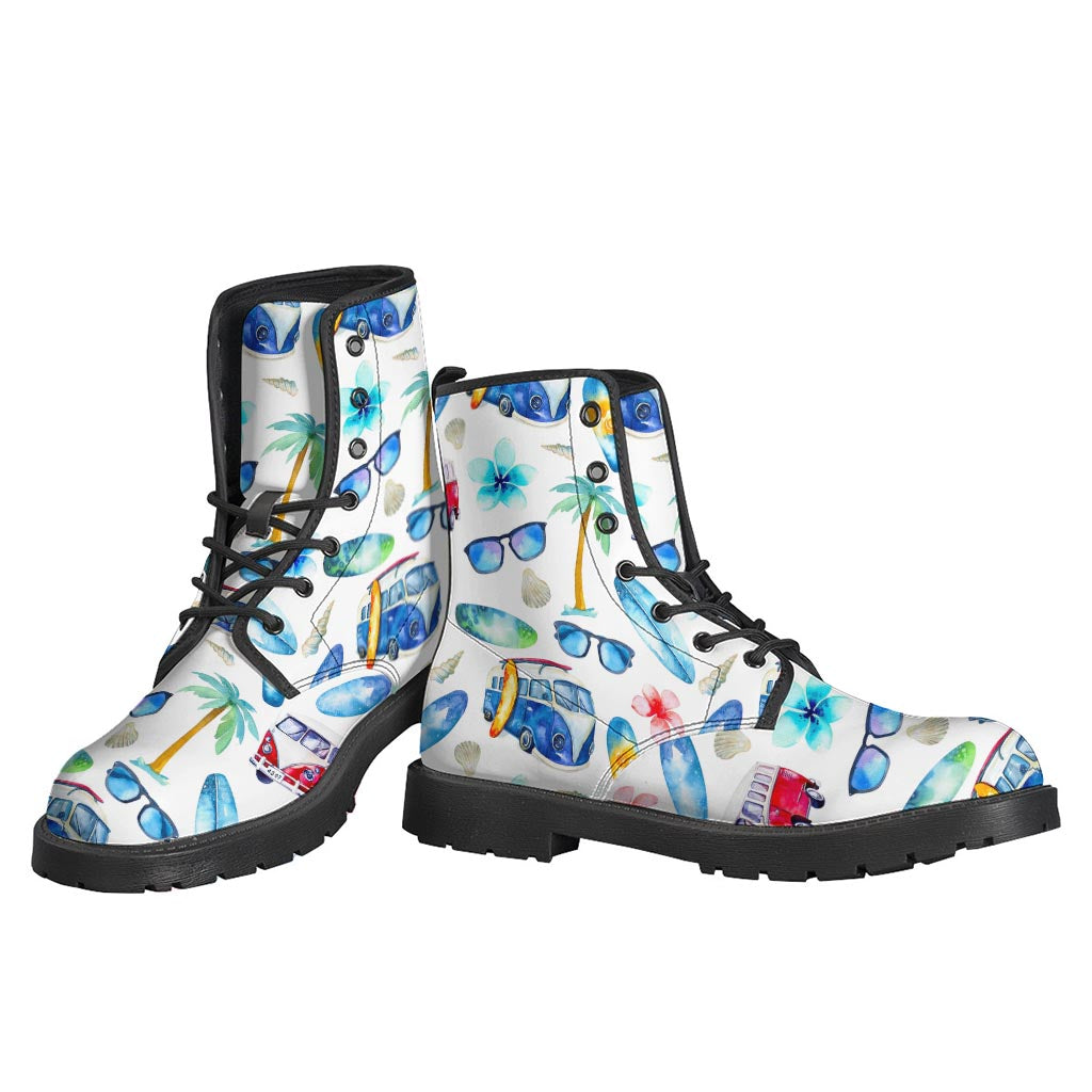 Watercolor Surfing Pattern Leather Boots: The Ultimate Hippie Style Shoe - 3