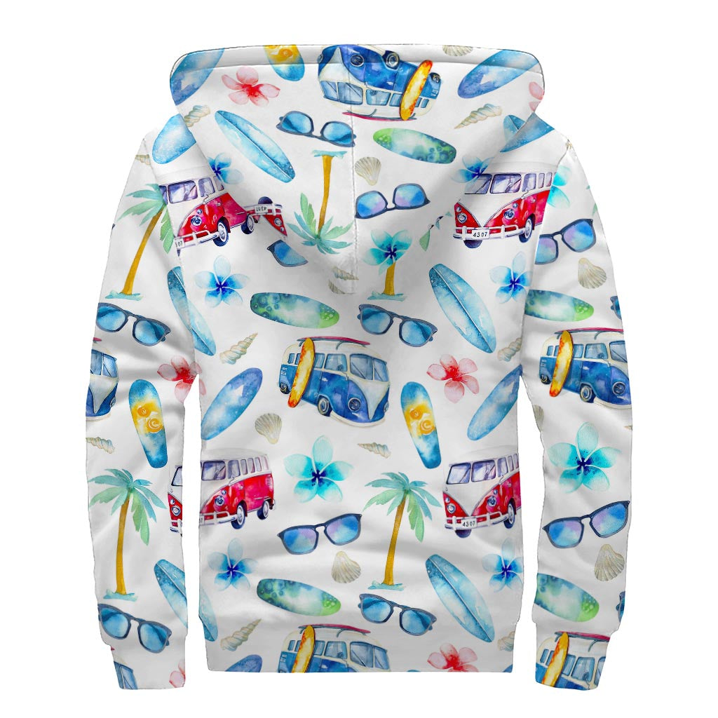 Watercolor Surfing Delight Sherpa Lined Zip Up Hoodie - 2