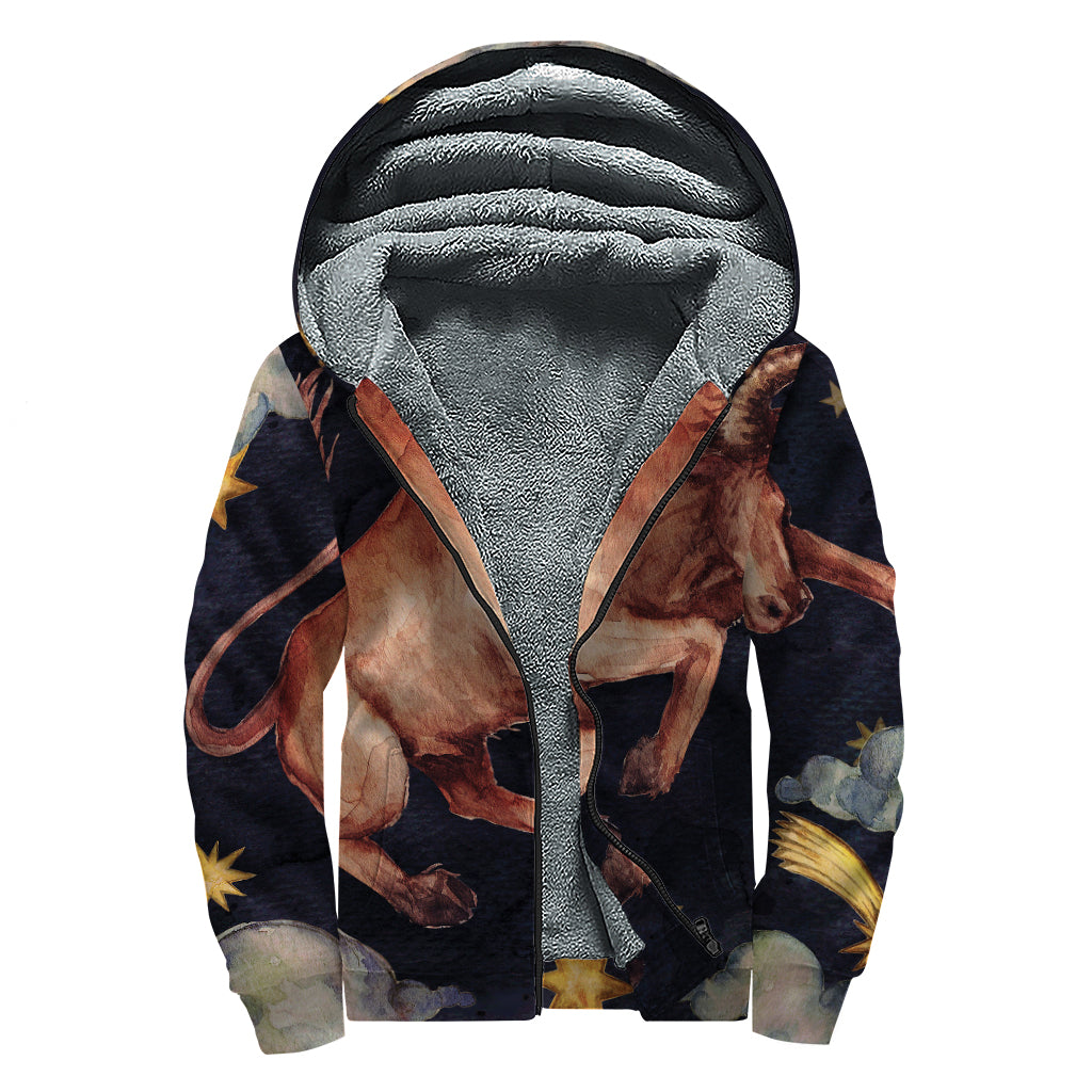 Watercolor Taurus Zodiac Sign Sherpa Lined Hoodie for the Free-Spirited Hippies - 1