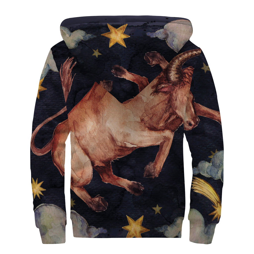 Watercolor Taurus Zodiac Sign Sherpa Lined Hoodie for the Free-Spirited Hippies - 2