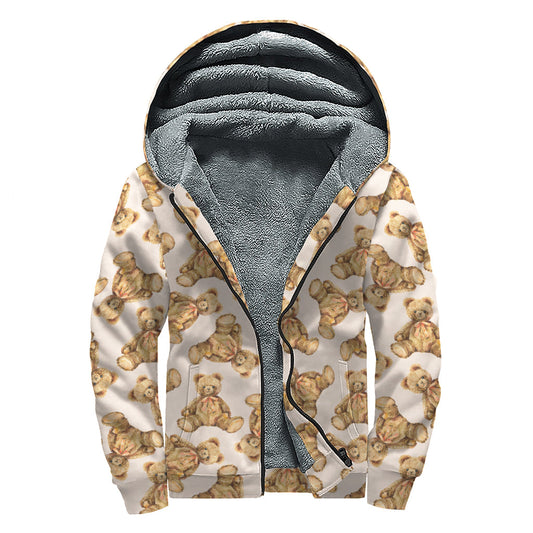 Watercolor Teddy Bear Dream: Hippies Sherpa Lined Zip Up Hoodie - 1