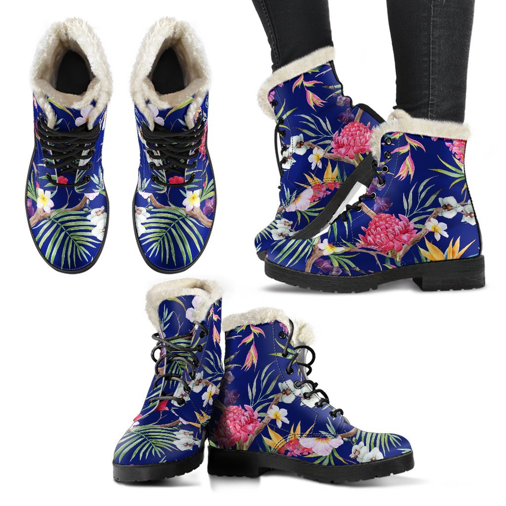 Tropical Flower Power Faux Fur Leather Boots for Boho Babes - 2