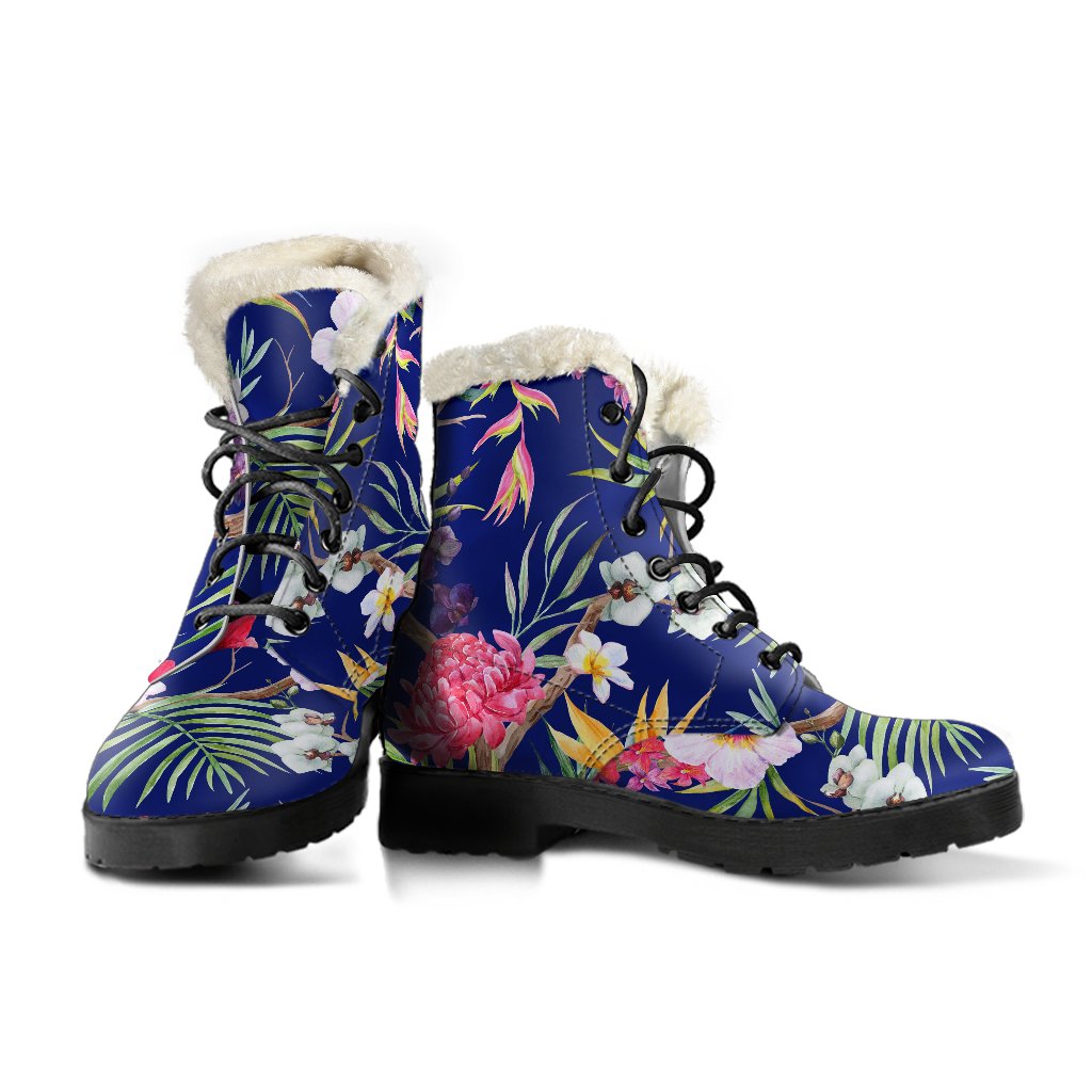 Tropical Flower Power Faux Fur Leather Boots for Boho Babes - 3