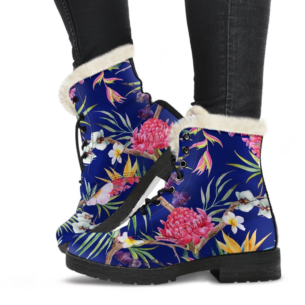 Tropical Flower Power Faux Fur Leather Boots for Boho Babes - 1