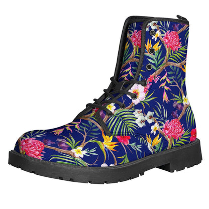 Watercolor Tropical Flower Pattern Print Hippie Leather Lightweight Boots - 1