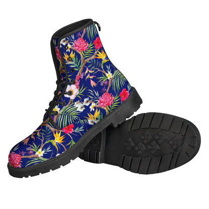 Watercolor Tropical Flower Pattern Print Hippie Leather Lightweight Boots - 2