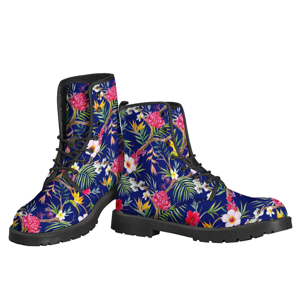 Watercolor Tropical Flower Pattern Print Hippie Leather Lightweight Boots - 3