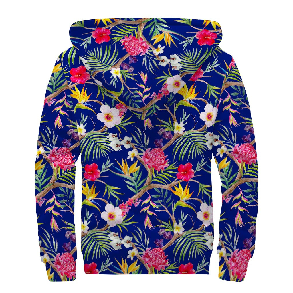 Watercolor Tropical Flower Pattern Sherpa Lined Zip Up Hoodie: A Hippie's Essential - 2