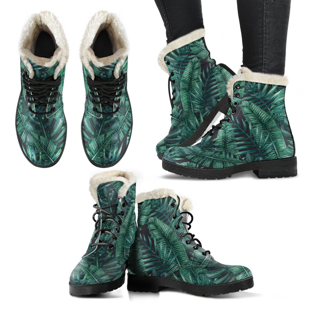 Watercolor Tropical Leaf Faux Fur Leather Boots for the Modern Hippie - 2