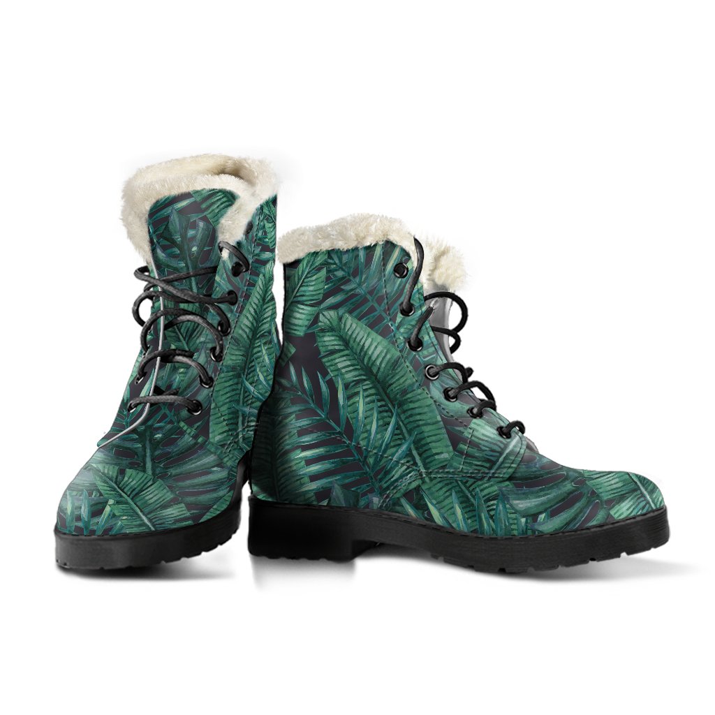 Watercolor Tropical Leaf Faux Fur Leather Boots for the Modern Hippie - 3