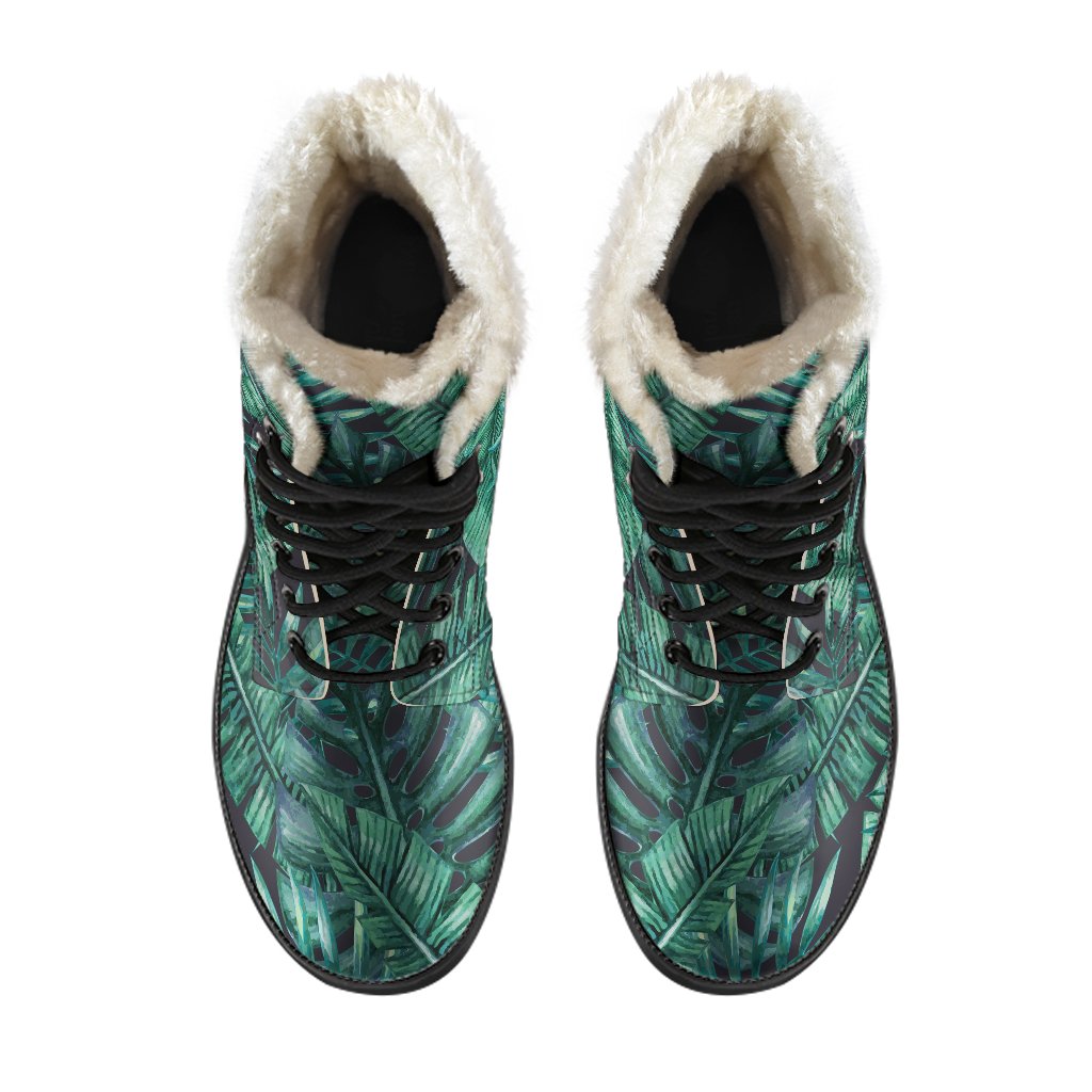 Watercolor Tropical Leaf Faux Fur Leather Boots for the Modern Hippie - 4