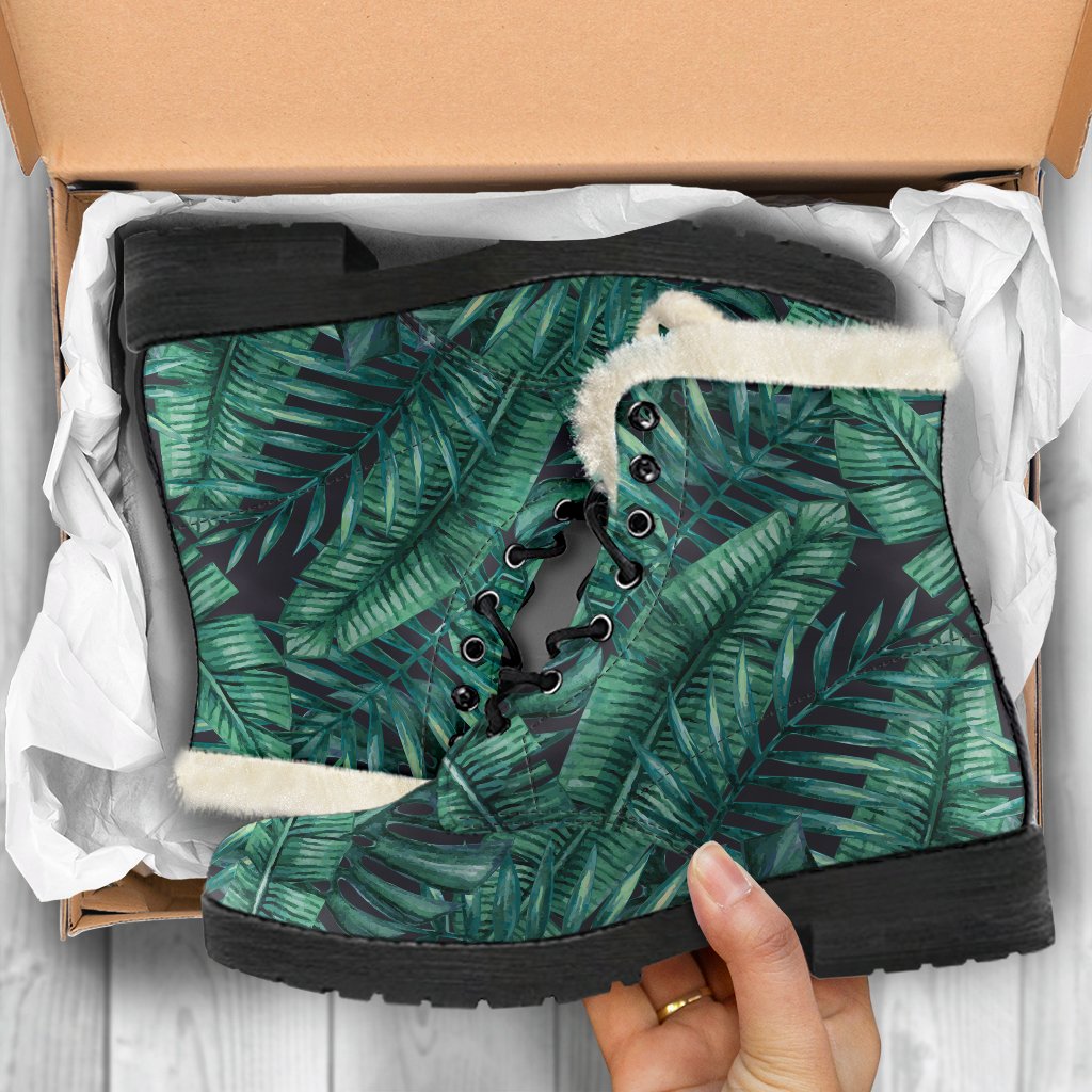 Watercolor Tropical Leaf Faux Fur Leather Boots for the Modern Hippie - 5