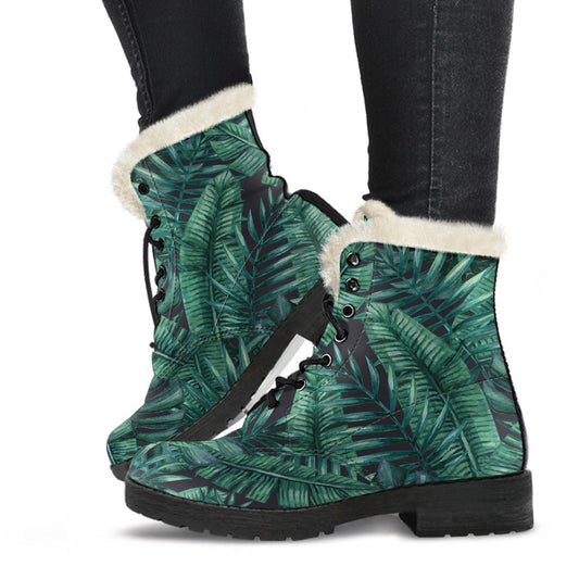 Watercolor Tropical Leaf Faux Fur Leather Boots for the Modern Hippie - 1