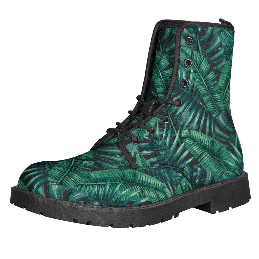 Watercolor Tropical Leaf Pattern Leather Boots for Free-Spirited Hippies - 1