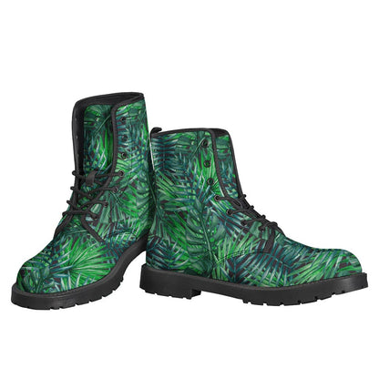 Watercolor Tropical Leaves Pattern Print Leather Boots for Free-Spirited Hippies - 3