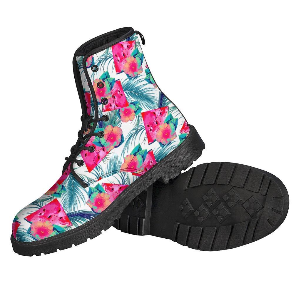 Watermelon Teal Hawaiian Pattern Leather Lightweight Boots for the Free-Spirited Hippie - 2