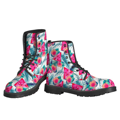 Watermelon Teal Hawaiian Pattern Leather Lightweight Boots for the Free-Spirited Hippie - 3