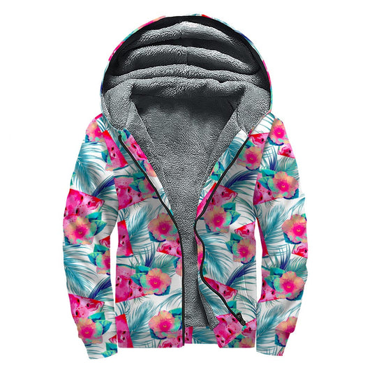 Watermelon Teal Hawaiian Sherpa Lined Hoodie - Embrace Your Hippie Style! - 1