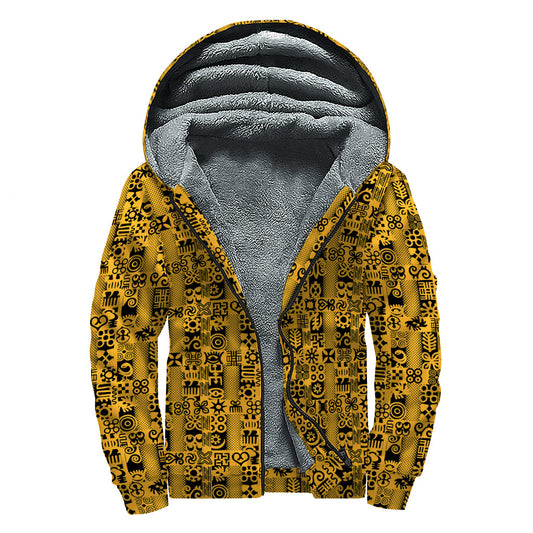 Adinkra Tribe Symbols Sherpa Lined Zip Up Hoodie: Embrace your Inner Hippie Style - 1