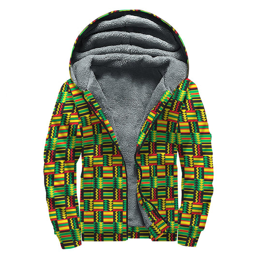 West African Kente Tribal Sherpa Lined Hoodie for Free-Spirited Hippies - 1