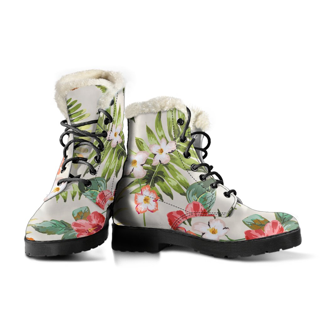 Boho Paradise: White Aloha Pineapple Faux Fur Leather Boots - 3