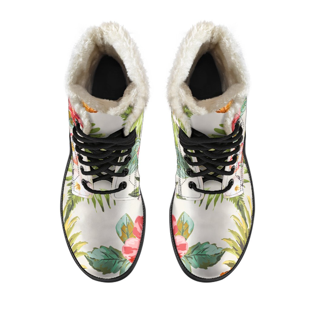 Boho Paradise: White Aloha Pineapple Faux Fur Leather Boots - 4