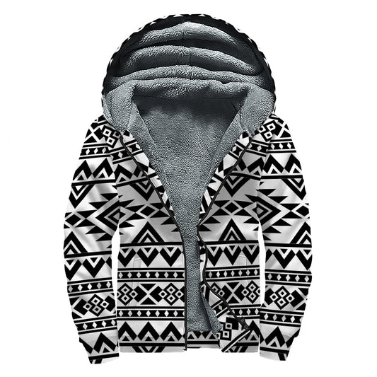 Groovy Aztec Pattern Sherpa Lined Hoodie for Free Spirited Hippies - 1