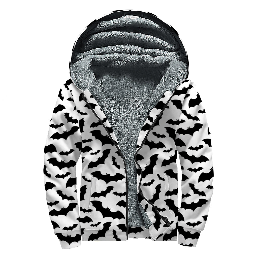 Bat Print Sherpa Lined Zip Up Hoodie for Groovy Hippies - 1