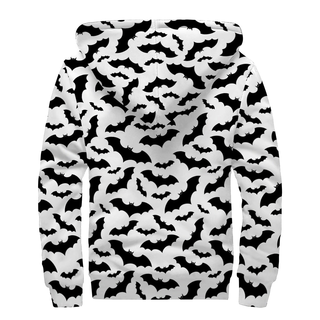 Bat Print Sherpa Lined Zip Up Hoodie for Groovy Hippies - 2