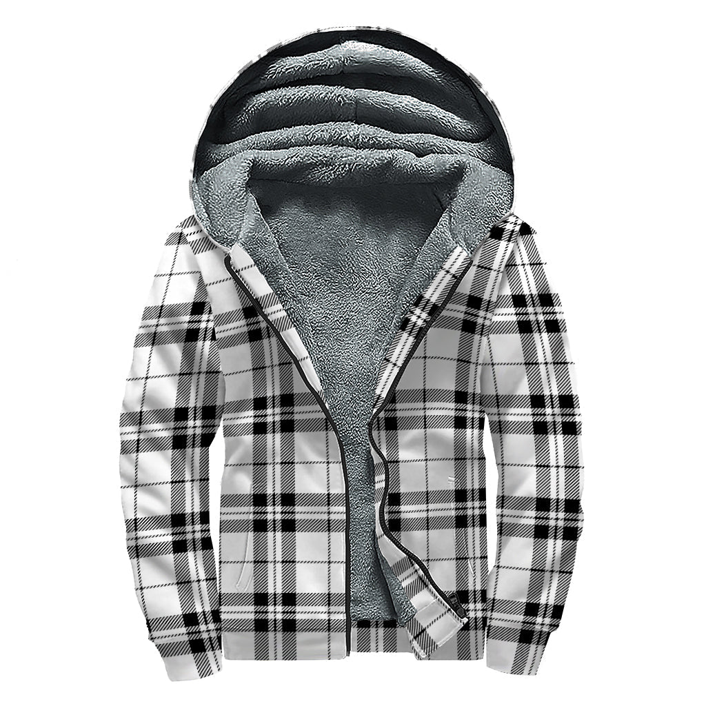 Groovy Vibes: White and Black Tartan Pattern Sherpa Lined Zip Up Hoodie for Hippies - 1