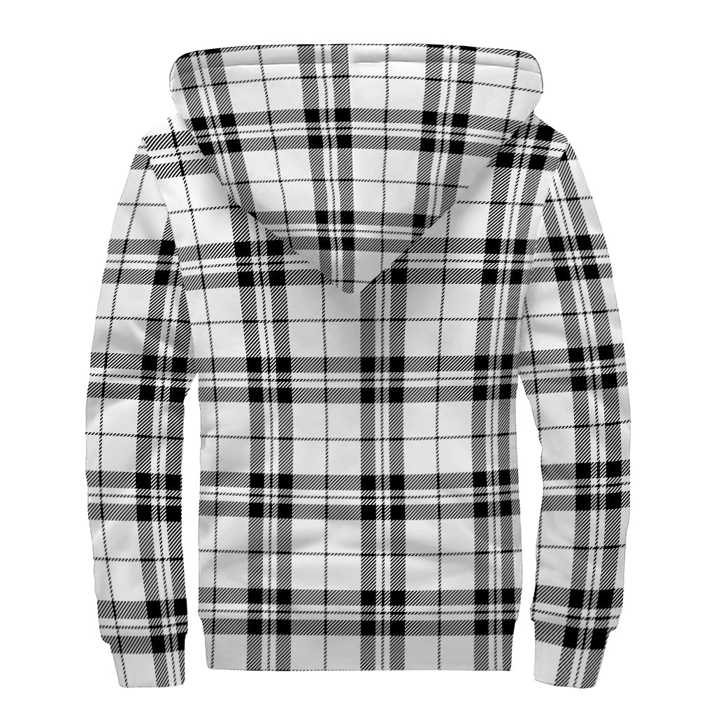 Groovy Vibes: White and Black Tartan Pattern Sherpa Lined Zip Up Hoodie for Hippies - 2