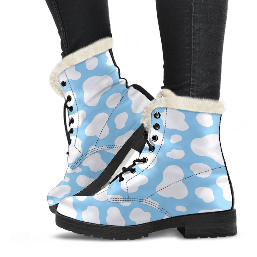 Groovy Cow Print Faux Fur Leather Boots for the Retro Hippie - 1