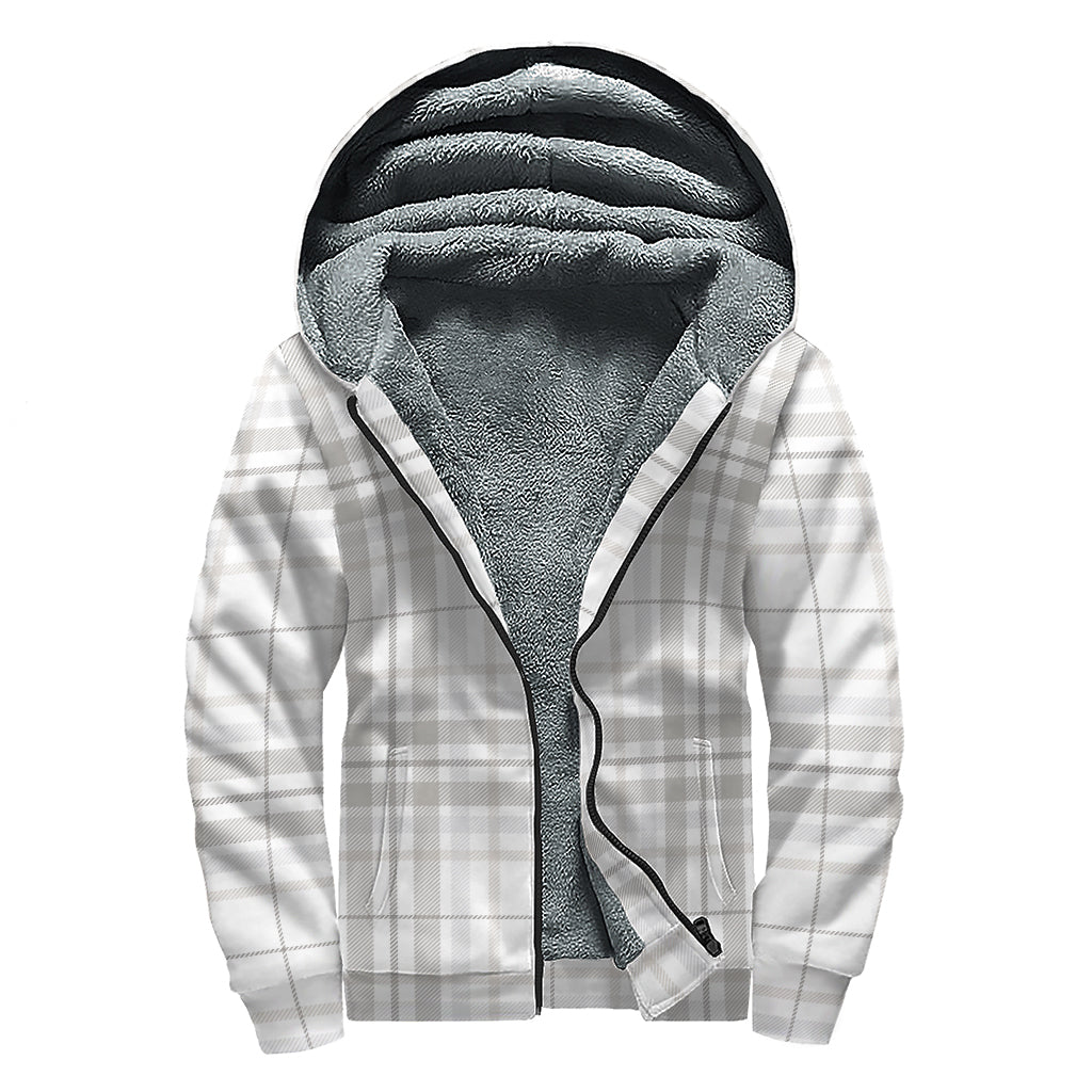 Groovy White and Grey Plaid Sherpa Lined Zip Up Hoodie for Free Spirited Hippies - 1