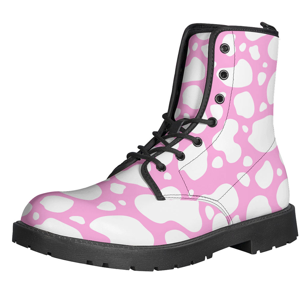 Groovy White and Pink Cow Print Leather Boots for True Hippie Style - 1