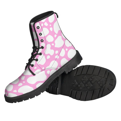 Groovy White and Pink Cow Print Leather Boots for True Hippie Style - 2