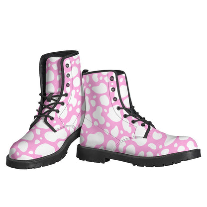 Groovy White and Pink Cow Print Leather Boots for True Hippie Style - 3