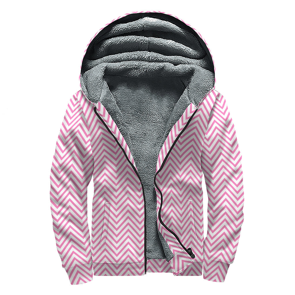 Groovy White and Pink Zigzag Sherpa Lined Zip Up Hoodie for the Free Spirited Hippie - 1