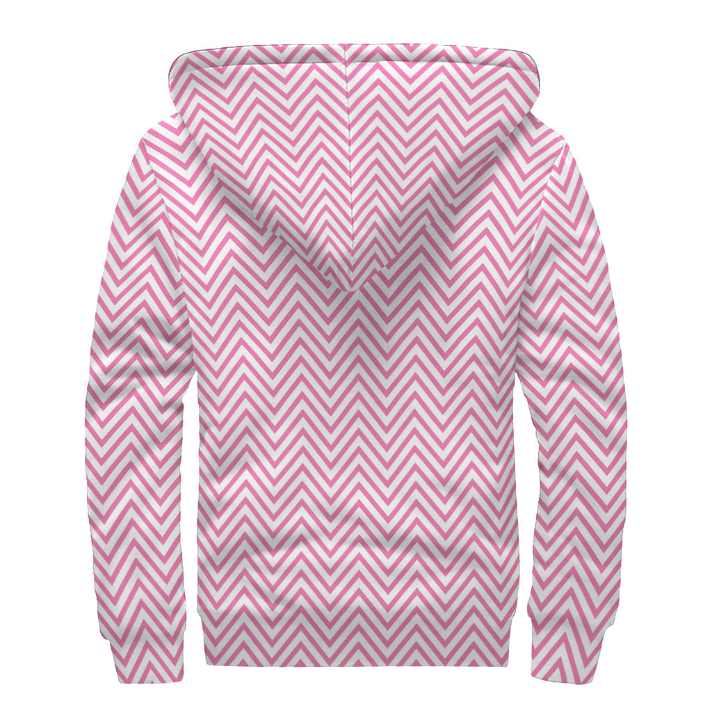 Groovy White and Pink Zigzag Sherpa Lined Zip Up Hoodie for the Free Spirited Hippie - 2