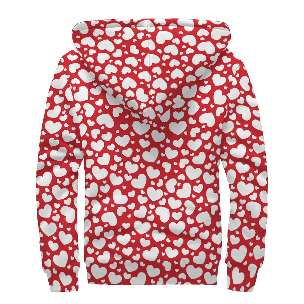 White and Red Heart Pattern Sherpa-Lined Zip Up Hoodie: Embrace Your Inner Hippie Style - 2