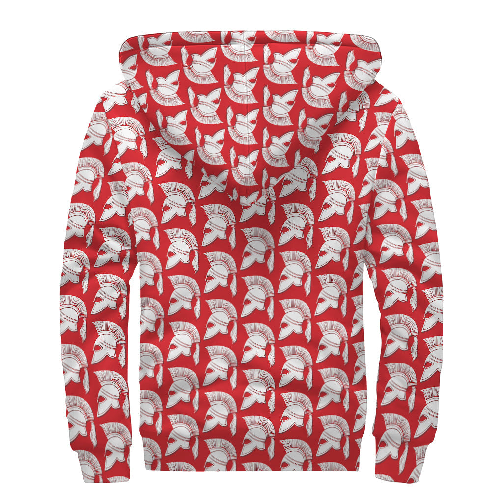 White and Red Spartan Pattern Print Sherpa Lined Zip Up Hoodie for the Free-Spirited Hippie - 2