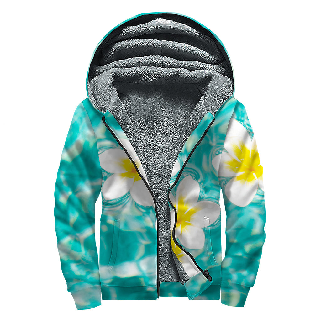 White and Yellow Plumeria Sherpa Lined Zip Up Hoodie for the Free Spirited Hippies - 1