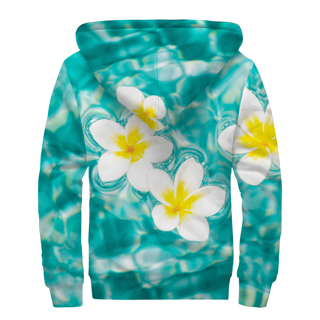 White and Yellow Plumeria Sherpa Lined Zip Up Hoodie for the Free Spirited Hippies - 2